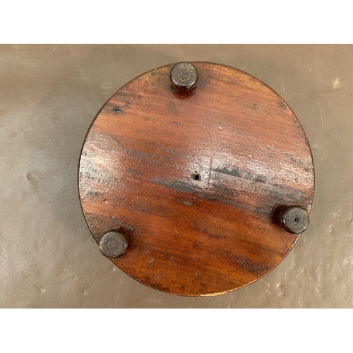 145 - A Victorian mahogany and tapestry upholstered circular footstool - approx. 30cm diameter