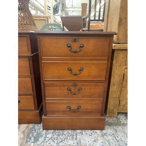 157 - A 19th century style yew wood and red leather topped two drawer office filing cabinet - approx. 75cm... 