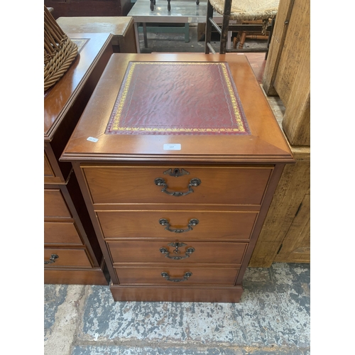 157 - A 19th century style yew wood and red leather topped two drawer office filing cabinet - approx. 75cm... 