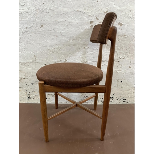 17 - Four mid 20th century G Plan Fresco teak and brown fabric upholstered dining chairs by Victor Wilkin... 