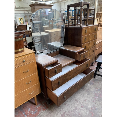 180 - An Art Deco style walnut dressing table with upper bevelled edge mirror