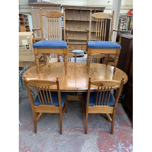 185 - A pine extending dining table and six chairs - approx. 76cm high x 110cm wide x 167cm long