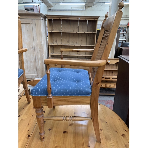 185 - A pine extending dining table and six chairs - approx. 76cm high x 110cm wide x 167cm long