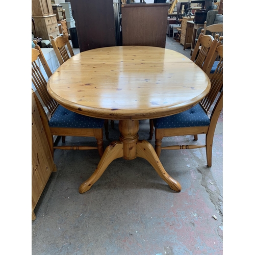 185 - A pine extending dining table and six chairs - approx. 76cm high x 110cm wide x 167cm long