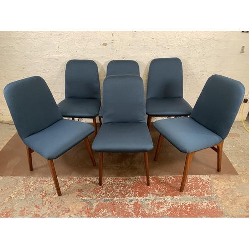 185A - Six mid 20th century Greaves & Thomas blue fabric upholstered and teak dining chairs