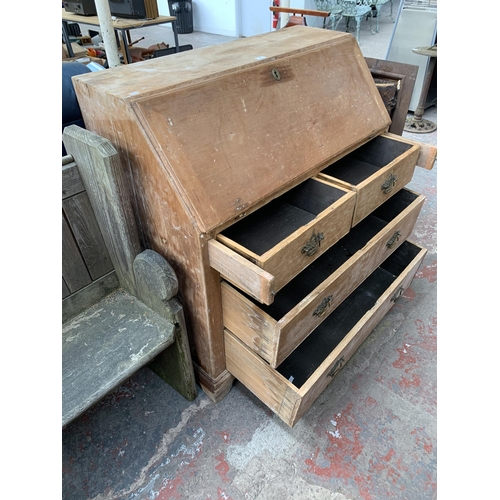 190 - A 19th century pine bureau - approx. 110cm high x 105cm wide x 52cm deep