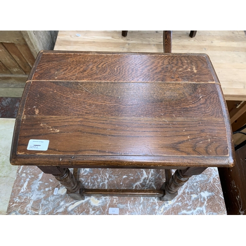 209A - A 17th century style carved oak joint side table - approx. 46cm high x 44cm wide x 29cm deep