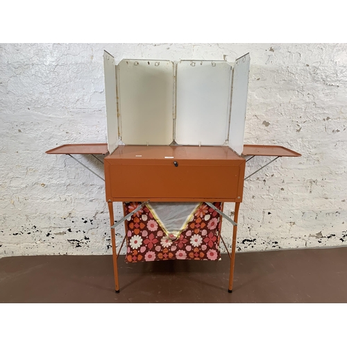 225 - A mid 20th century orange and white metal folding camping prep/picnic table - approx. 109cm high x 1... 