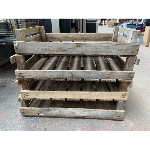 230 - Four vintage wooden potato chitting trays - each approx. 16cm high x 49cm wide x 76cm long