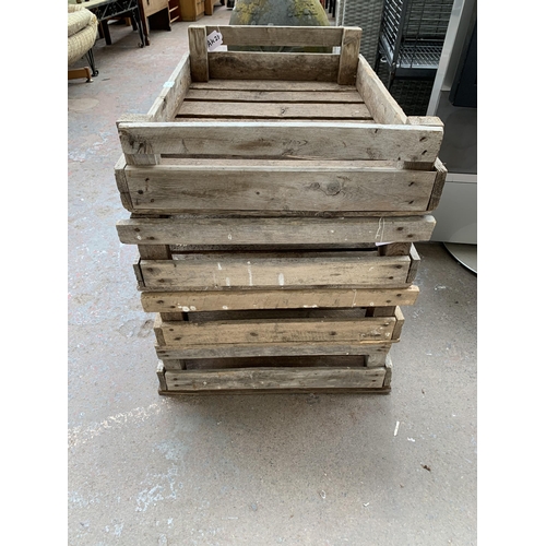 230 - Four vintage wooden potato chitting trays - each approx. 16cm high x 49cm wide x 76cm long