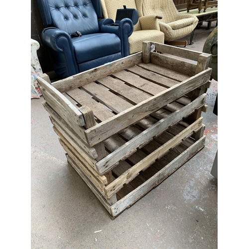 230 - Four vintage wooden potato chitting trays - each approx. 16cm high x 49cm wide x 76cm long