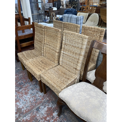 235 - Six wicker high back dining chairs