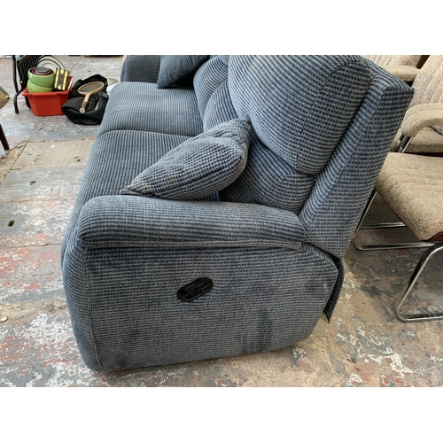 239 - A modern grey fabric upholstered three seater reclining sofa - approx. 100cm high x 205cm long x 78c... 