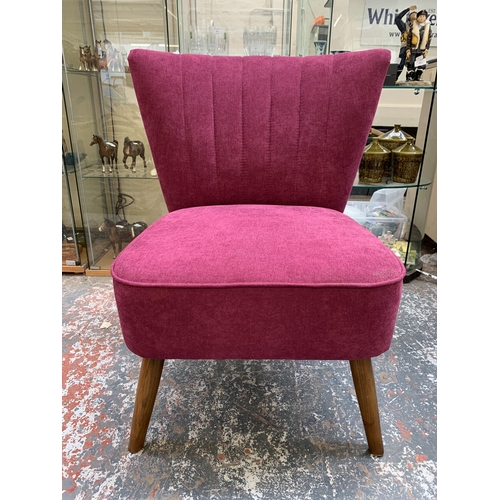 242 - A Dunelm plum fabric upholstered bedroom chair - approx. 81cm high x 69cm wide x 53cm deep