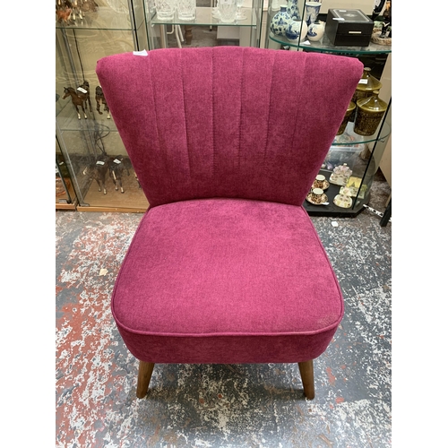 242 - A Dunelm plum fabric upholstered bedroom chair - approx. 81cm high x 69cm wide x 53cm deep