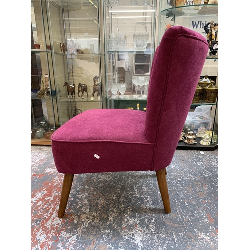 242 - A Dunelm plum fabric upholstered bedroom chair - approx. 81cm high x 69cm wide x 53cm deep