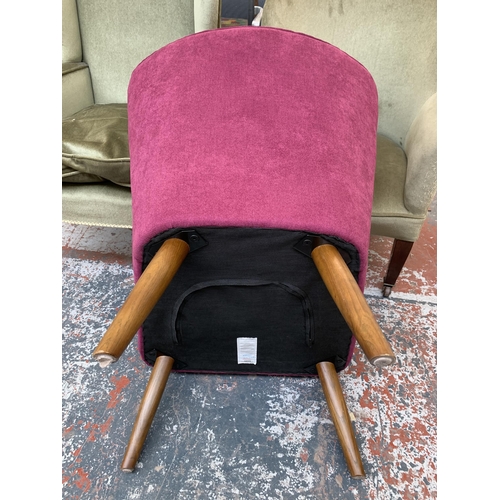 242 - A Dunelm plum fabric upholstered bedroom chair - approx. 81cm high x 69cm wide x 53cm deep