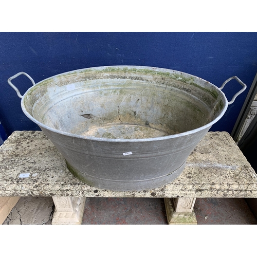 252 - A vintage galvanised twin handled bathtub - approx. 32cm high x 70cm wide x 56.5cm deep