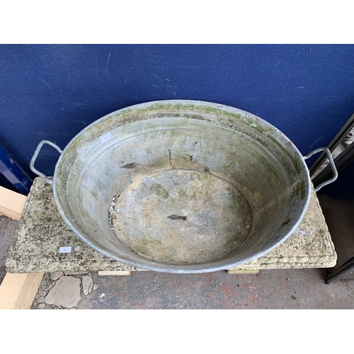 252 - A vintage galvanised twin handled bathtub - approx. 32cm high x 70cm wide x 56.5cm deep