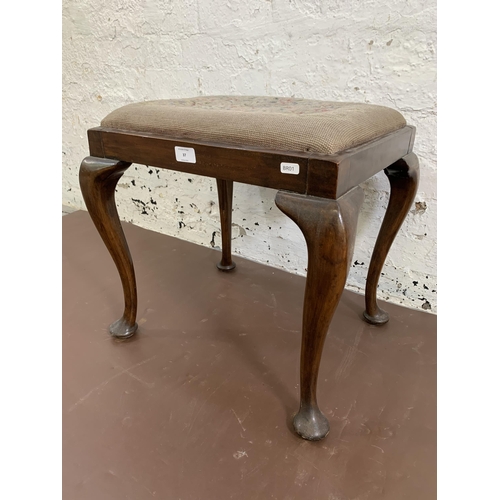 37 - An early 20th century mahogany and tapestry upholstered dressing table stool on cabriole supports - ... 