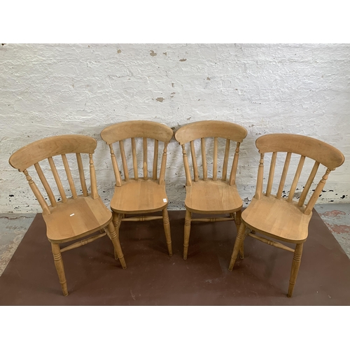 56 - Four Victorian style beech farmhouse dining chairs