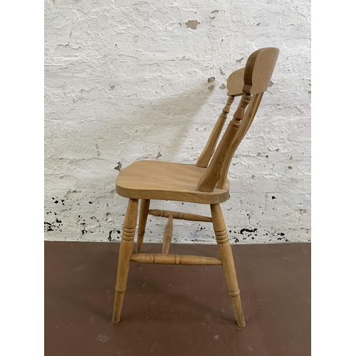 56 - Four Victorian style beech farmhouse dining chairs