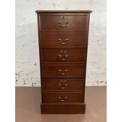67 - A 19th century style mahogany and green leather topped three drawer office filing cabinet - approx. ... 