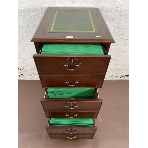 67 - A 19th century style mahogany and green leather topped three drawer office filing cabinet - approx. ... 