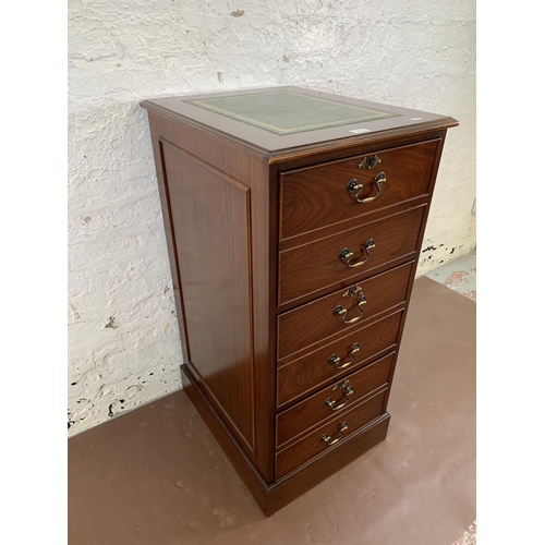 67 - A 19th century style mahogany and green leather topped three drawer office filing cabinet - approx. ... 
