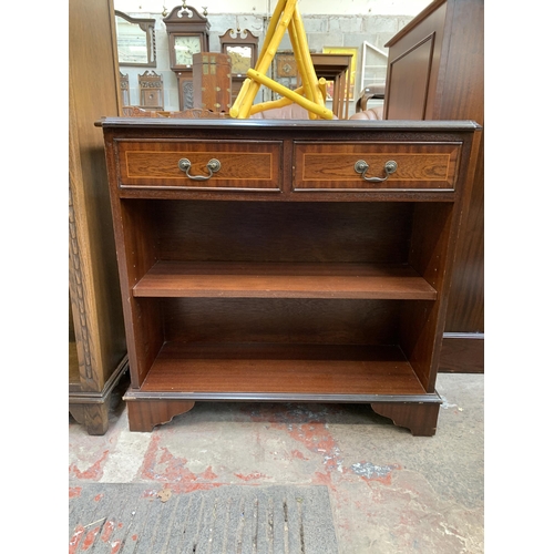79 - A Georgian style inlaid mahogany two tier bookcase - approx. 74cm high x 76cm wide x 27cm deep