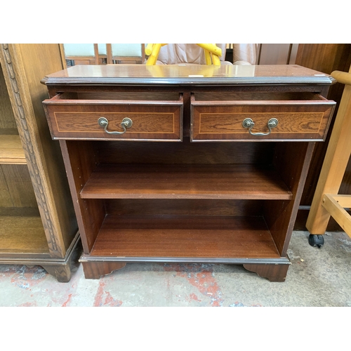 79 - A Georgian style inlaid mahogany two tier bookcase - approx. 74cm high x 76cm wide x 27cm deep