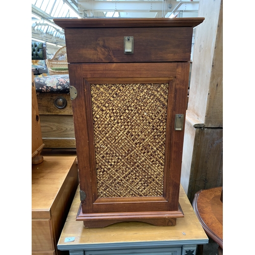98 - An Oriental style hardwood effect and rattan stereo cabinet - approx. 79cm high x 44cm wide x 38cm d... 
