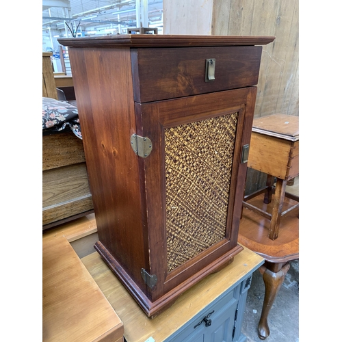98 - An Oriental style hardwood effect and rattan stereo cabinet - approx. 79cm high x 44cm wide x 38cm d... 