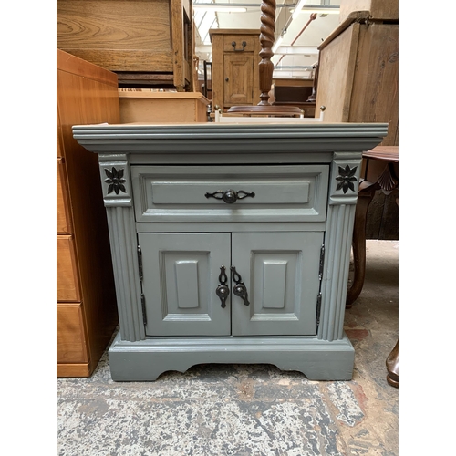 99 - A modern grey painted pine two door cabinet - approx. 60cm high x 60cm wide x 48cm deep