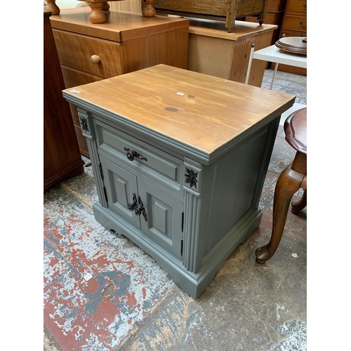 99 - A modern grey painted pine two door cabinet - approx. 60cm high x 60cm wide x 48cm deep