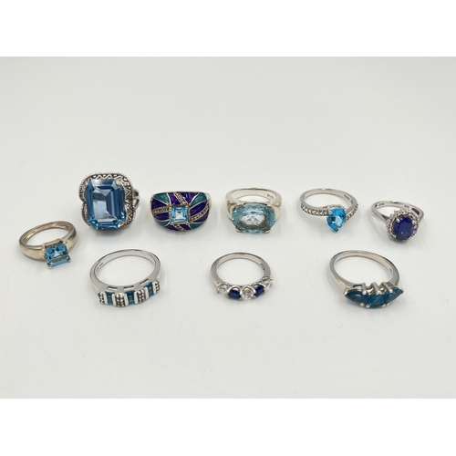 2287 - Nine .925 silver gemstone set rings to include TGGC etc. - approx. gross weight 46g