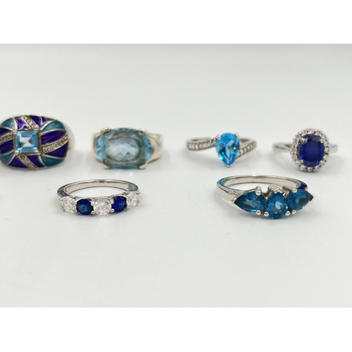 2287 - Nine .925 silver gemstone set rings to include TGGC etc. - approx. gross weight 46g