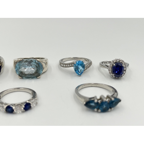 2287 - Nine .925 silver gemstone set rings to include TGGC etc. - approx. gross weight 46g