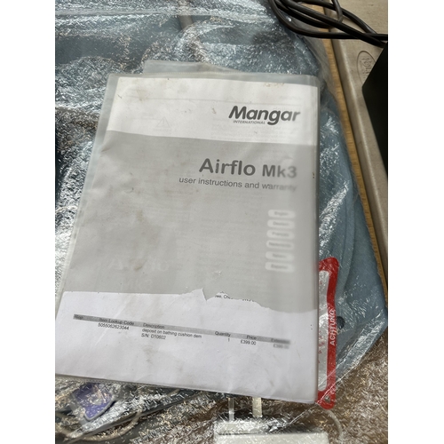 873 - Two Mangar items with instruction manuals, one Airflo Mk3 air compressor and one bathing cushion