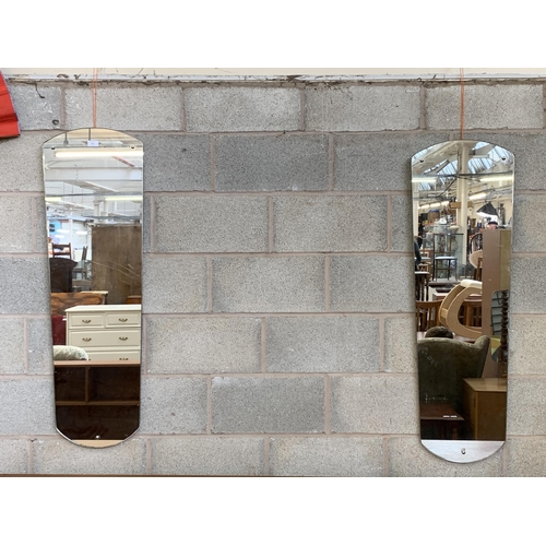 262 - A pair of mid 20th century frameless full length wall hanging mirrors - approx. 120cm high x 38cm wi... 