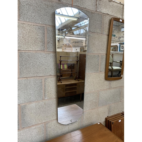 262 - A pair of mid 20th century frameless full length wall hanging mirrors - approx. 120cm high x 38cm wi... 