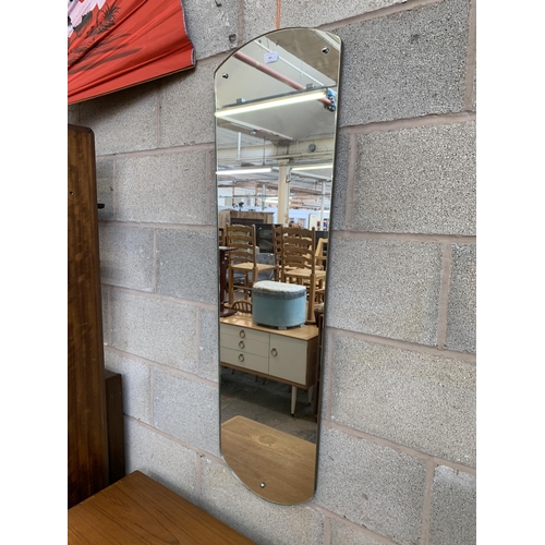 262 - A pair of mid 20th century frameless full length wall hanging mirrors - approx. 120cm high x 38cm wi... 