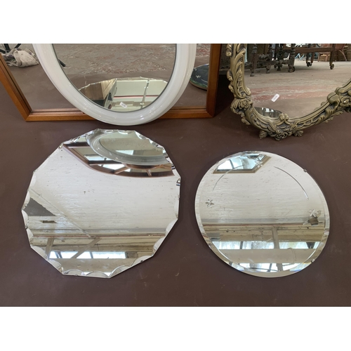 271 - Six various wall mirrors, two mid 20th century frameless, two gilt framed, one plastic framed and on... 