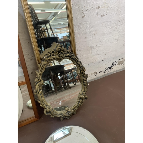 271 - Six various wall mirrors, two mid 20th century frameless, two gilt framed, one plastic framed and on... 