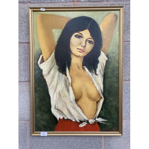 274 - A 20th century gilt framed J. Phillips nude portrait oil on board - 73cm high x 53cm wide