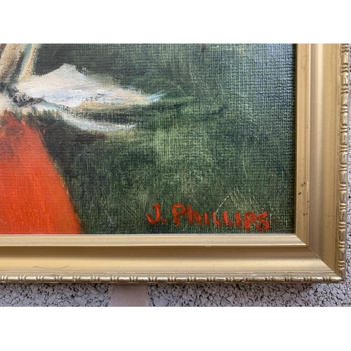 274 - A 20th century gilt framed J. Phillips nude portrait oil on board - 73cm high x 53cm wide