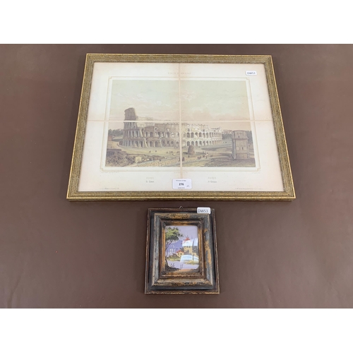 276 - Two framed pictures, one Italian miniature oil painting signed lower left - approx. 15cm high x 13cm... 