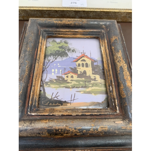 276 - Two framed pictures, one Italian miniature oil painting signed lower left - approx. 15cm high x 13cm... 