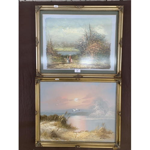 278 - Two 20th century gilt framed oil paintings on canvas - largest approx. 46cm high x 56cm wide