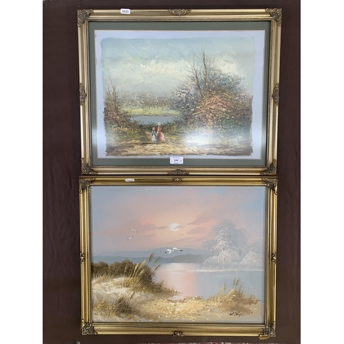 278 - Two 20th century gilt framed oil paintings on canvas - largest approx. 46cm high x 56cm wide